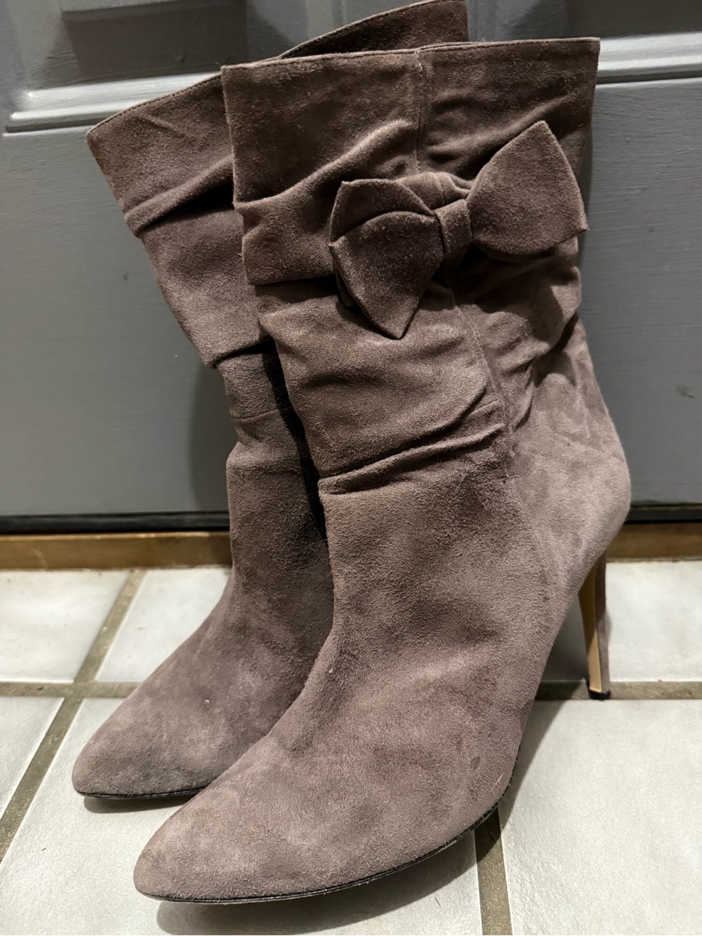 Kate Spade - Grey suede with bow high heel boots (9.5)